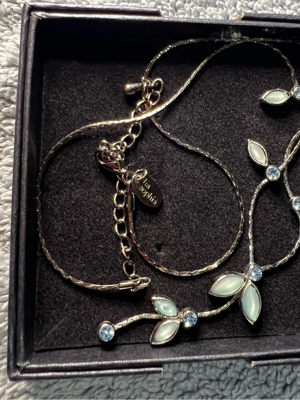 Lia Sophia Silver-Tone Leaf Necklace with leaf shaped Pale Blue Stones